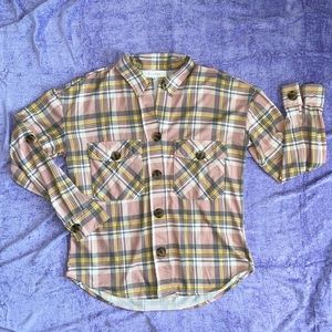 Anthropologie Eden & Olivia plaid button down long sleeve shirt collar neutrals